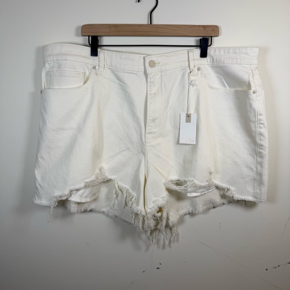 NWT Good American Good 90s Shorts Exposed Pocket Bags Distressed White Size 18 - Picture 2 of 5
